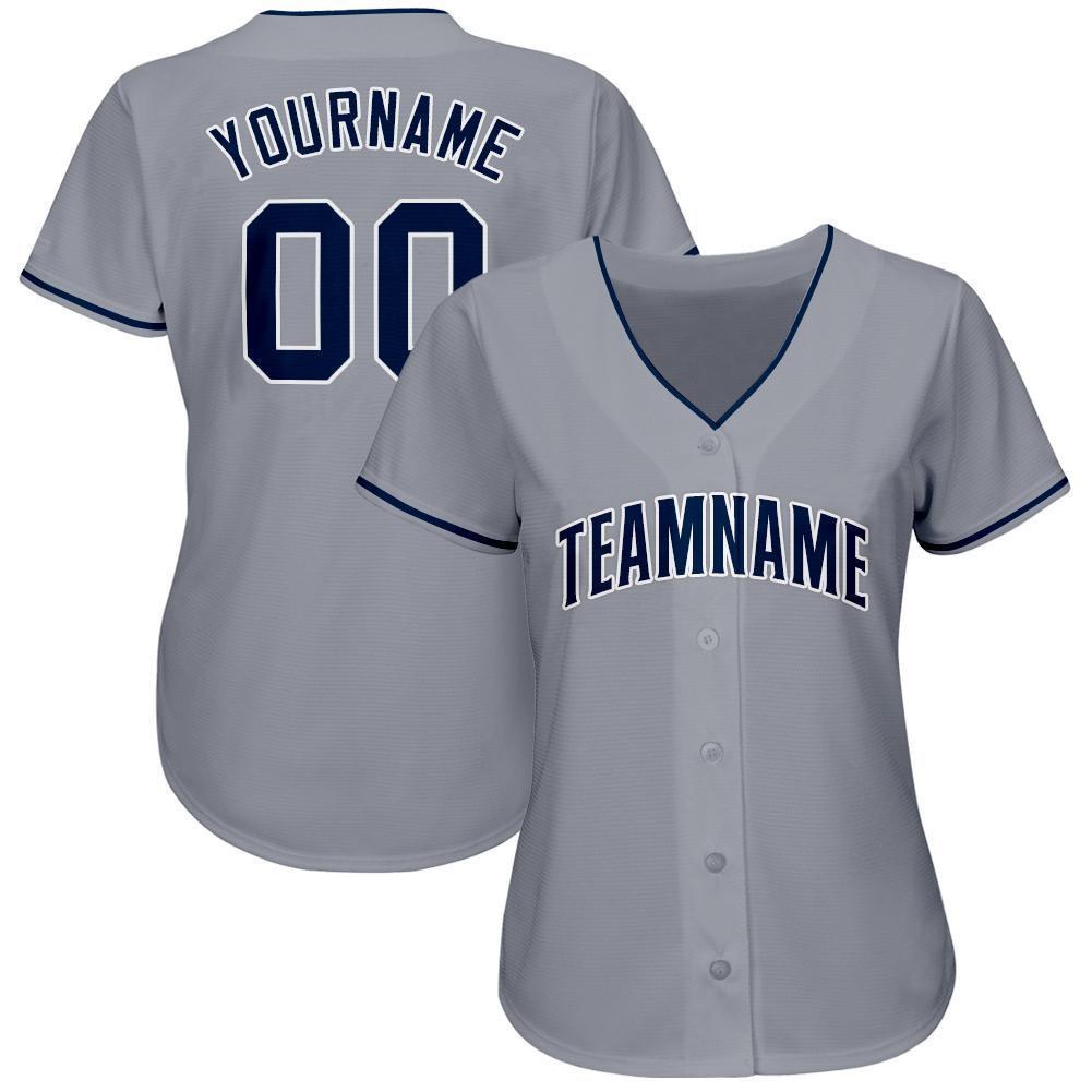 Custom Gray Navy-White Baseball Jersey photo 2
