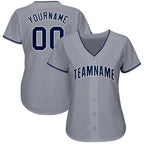 Custom Gray Navy-White Baseball Jersey photo 2