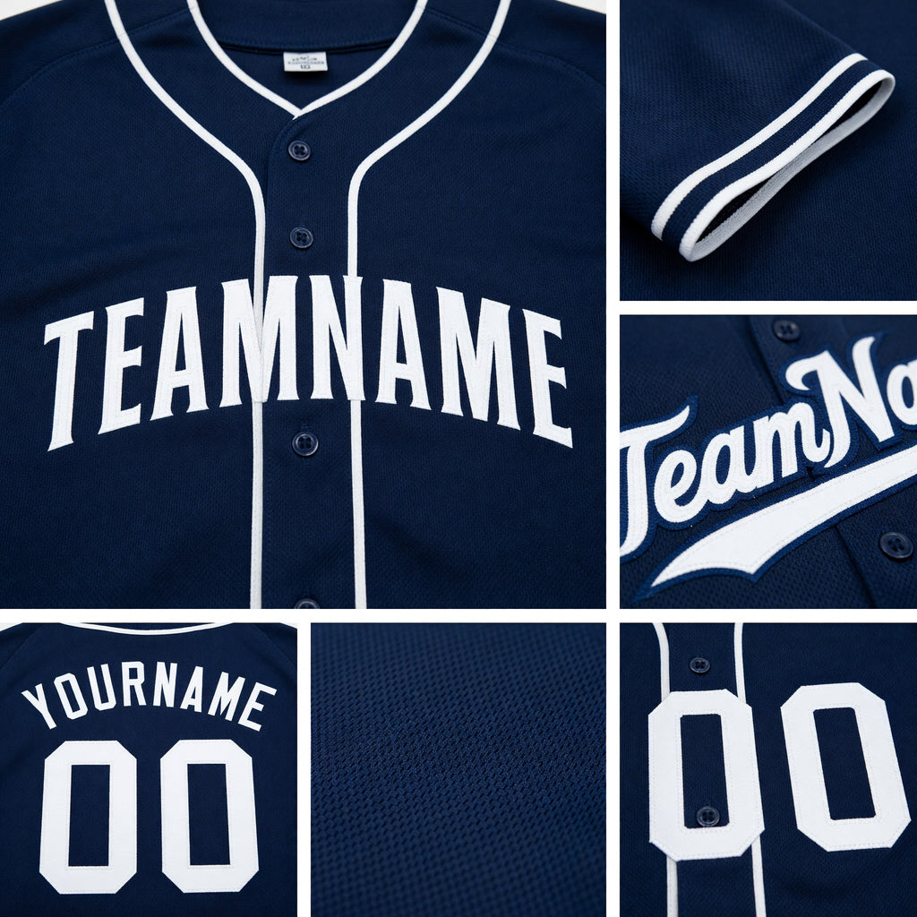 Custom Navy White Baseball Jersey detail