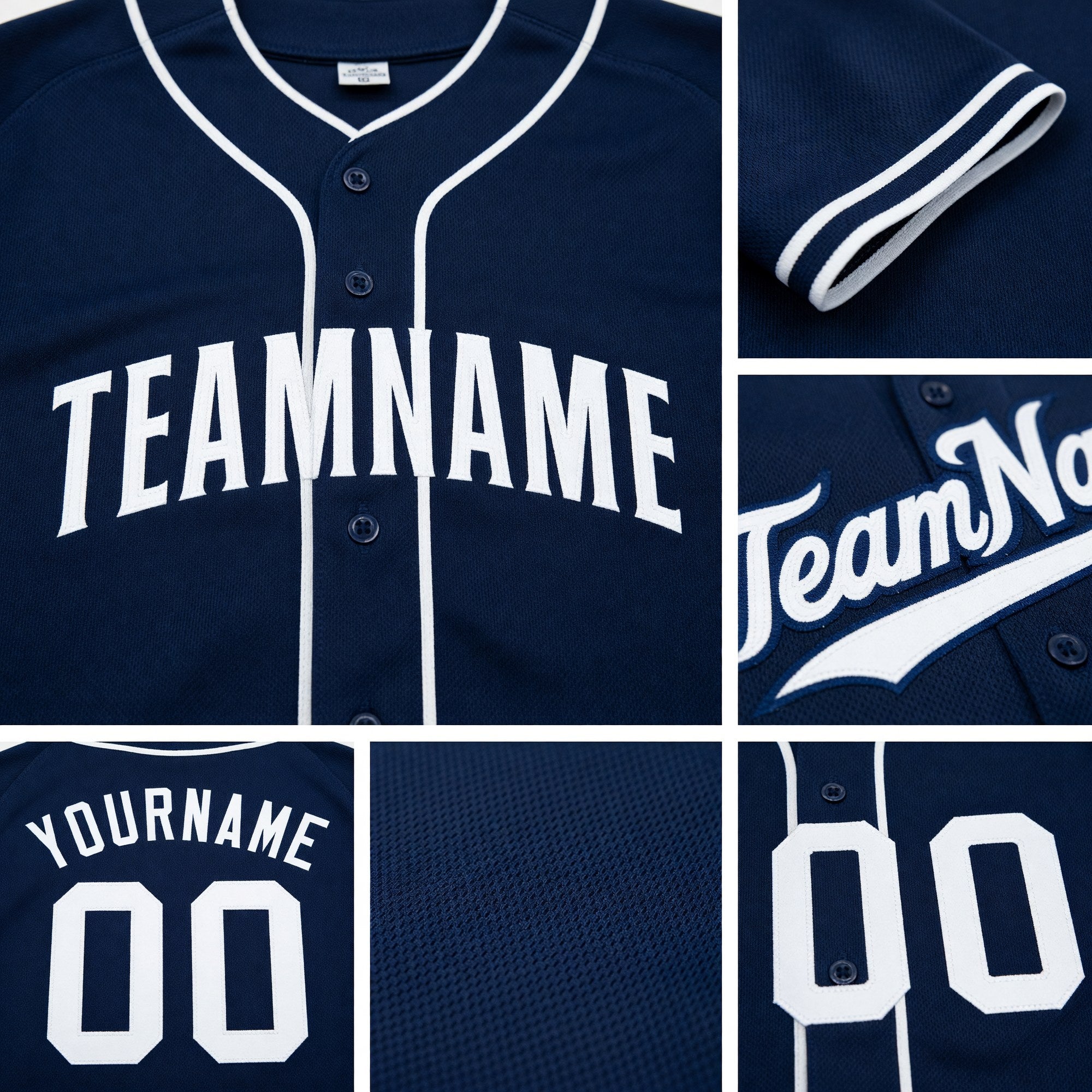 Custom Navy White Baseball Jersey detail