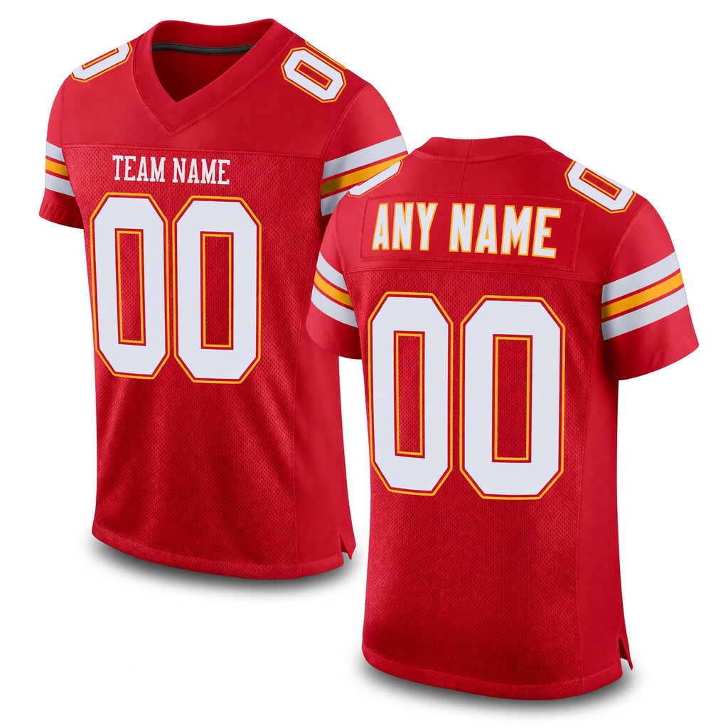 Custom Scarlet White-Gold Mesh Authentic Football Jersey
