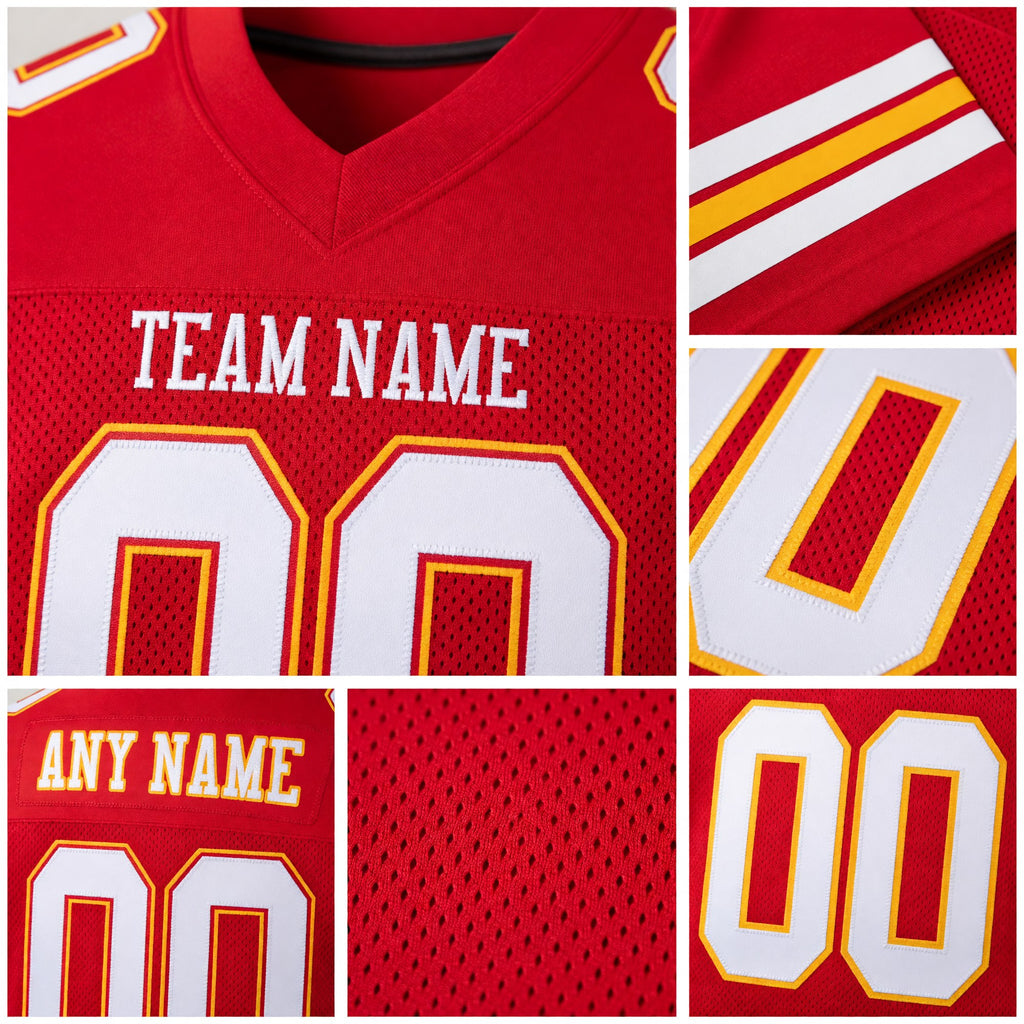 Custom Scarlet White-Gold Mesh Authentic Football Jersey detail