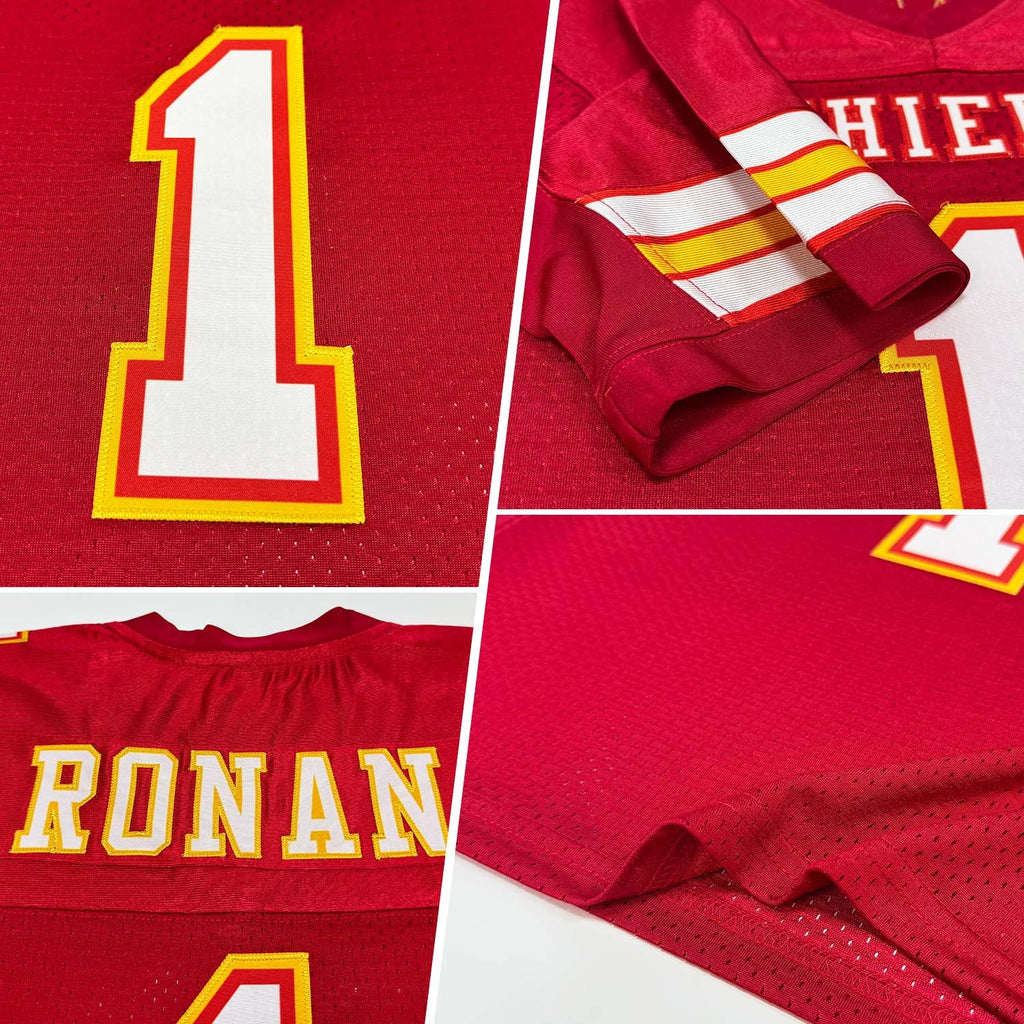 Custom Scarlet White-Gold Mesh Authentic Football Jersey photo 2