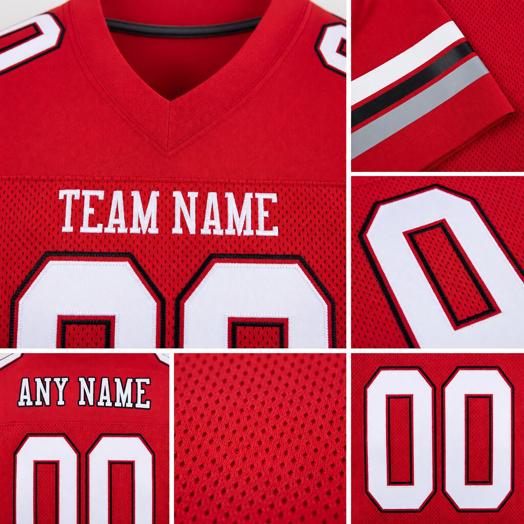 Custom Scarlet White-Black Mesh Authentic Football Jersey detail