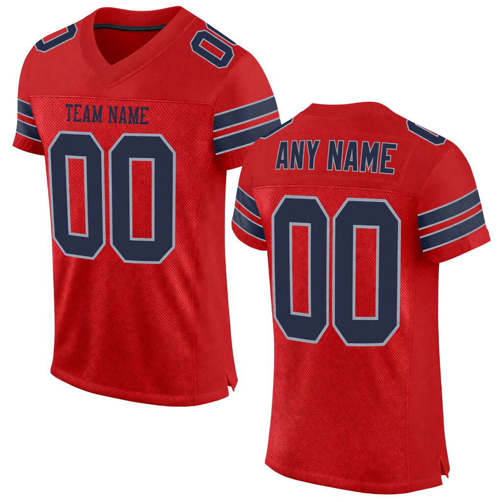 Custom Scarlet Navy-Light Gray Mesh Authentic Football Jersey