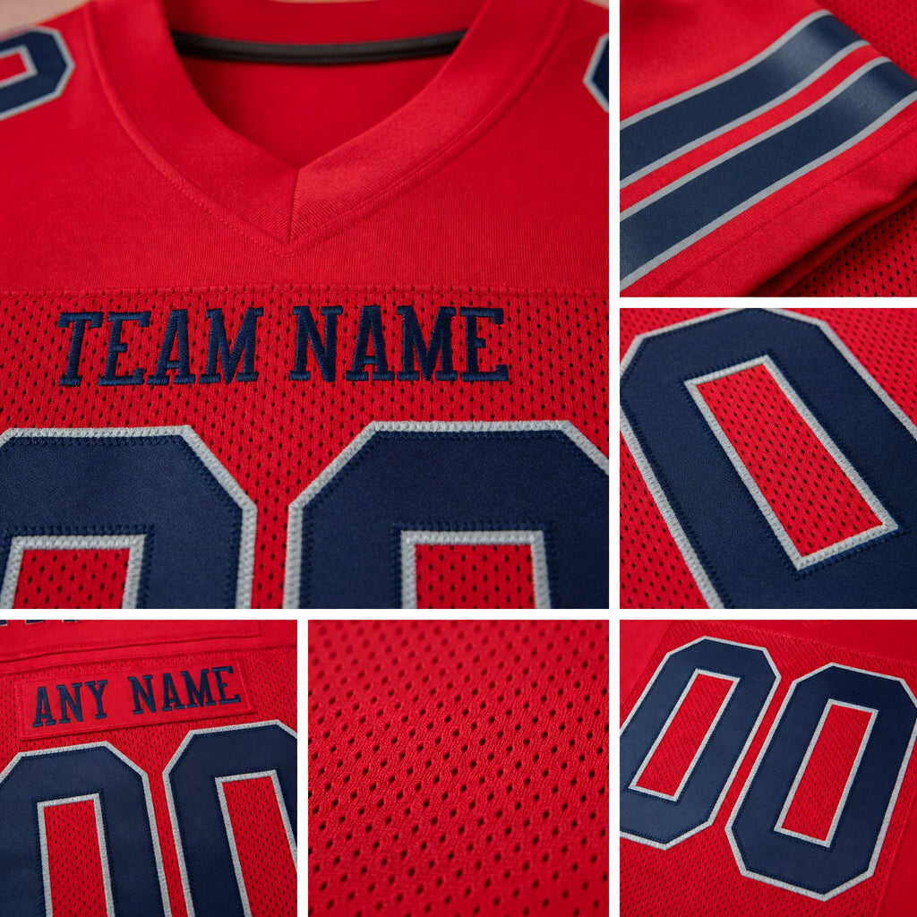 Custom Scarlet Navy-Light Gray Mesh Authentic Football Jersey detail