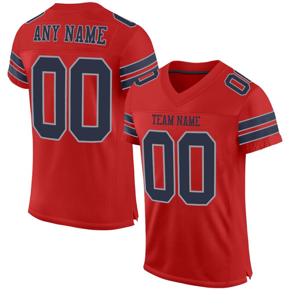 Custom Scarlet Navy-Light Gray Mesh Authentic Football Jersey photo 1