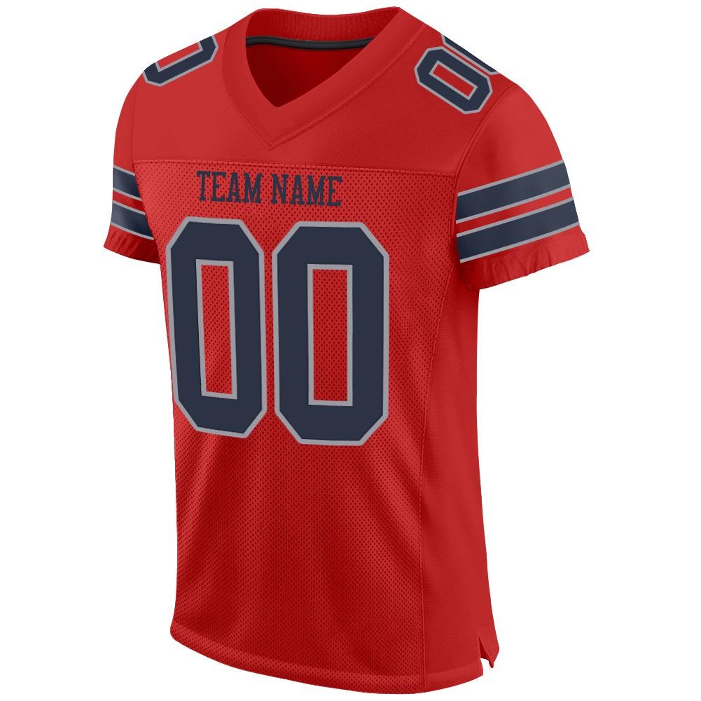Custom Scarlet Navy-Light Gray Mesh Authentic Football Jersey photo 2