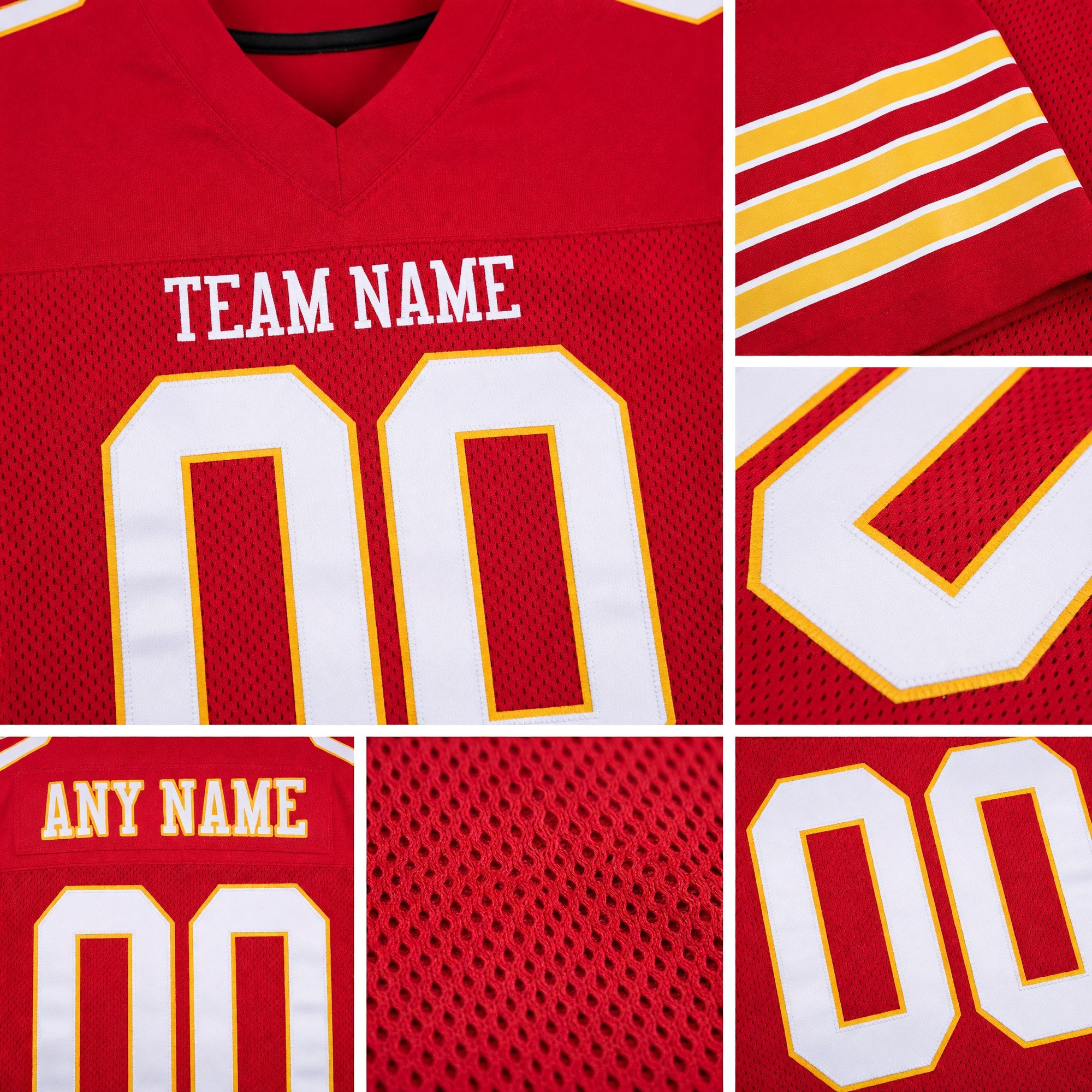 Custom Scarlet White-Gold Mesh Authentic Football Jersey detail