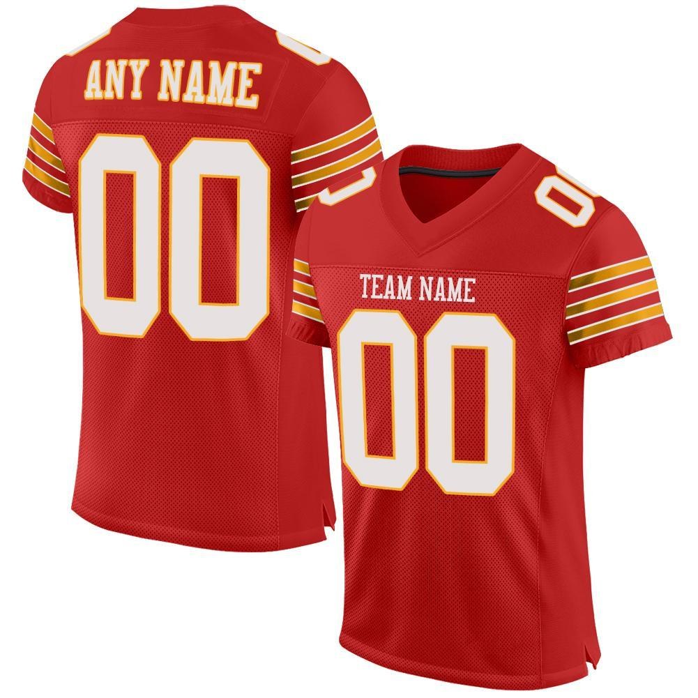 Custom Scarlet White-Gold Mesh Authentic Football Jersey photo 1
