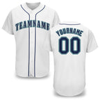 Custom White Navy-Teal Baseball Jersey