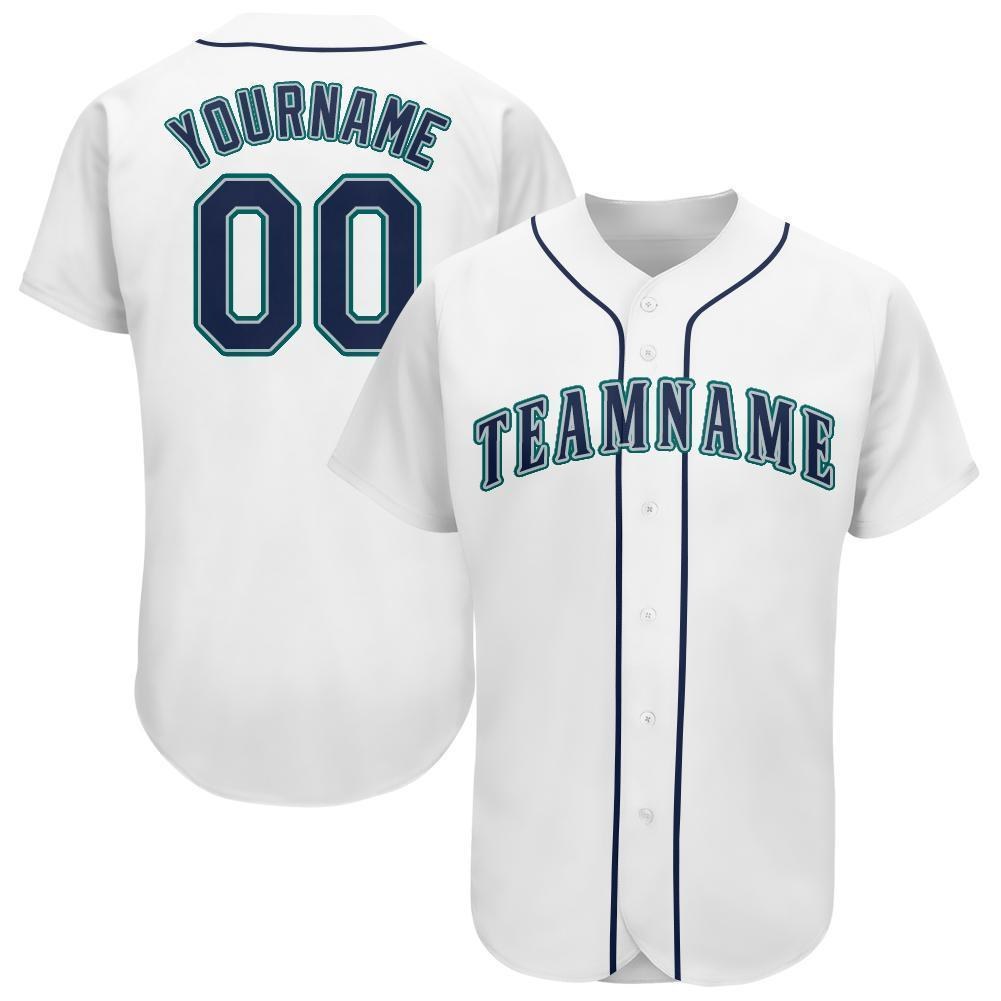Custom White Navy-Teal Baseball Jersey photo 1