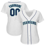 Custom White Navy-Teal Baseball Jersey photo 2