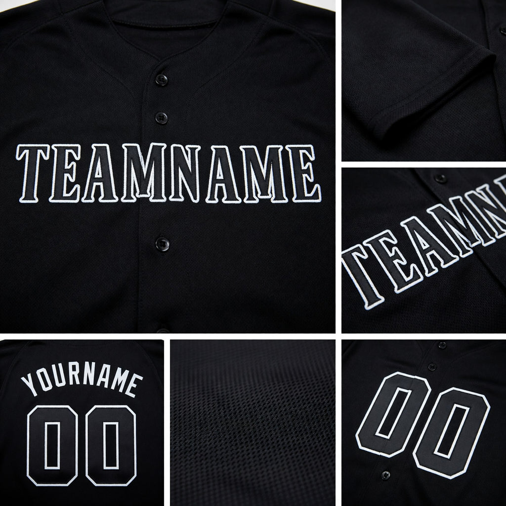 Custom Black Gray Baseball Jersey detail