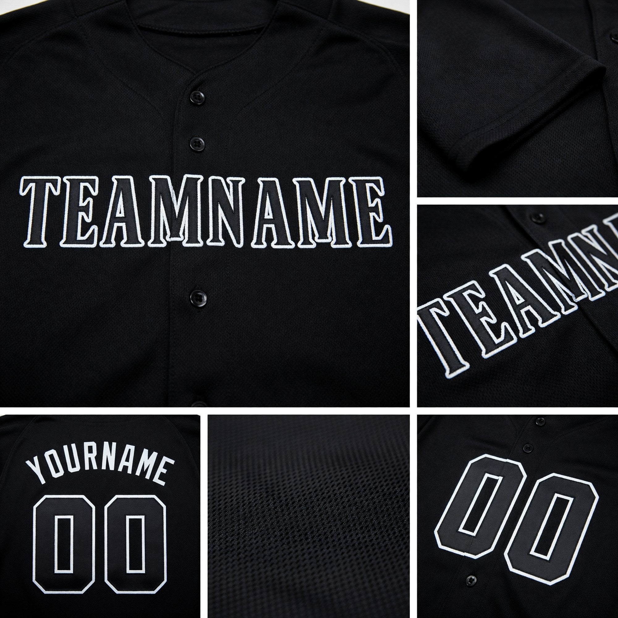 Custom Black Gray Baseball Jersey detail