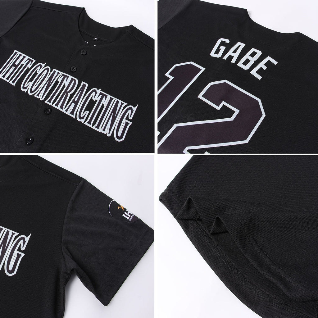 Custom Black Gray Baseball Jersey photo 5
