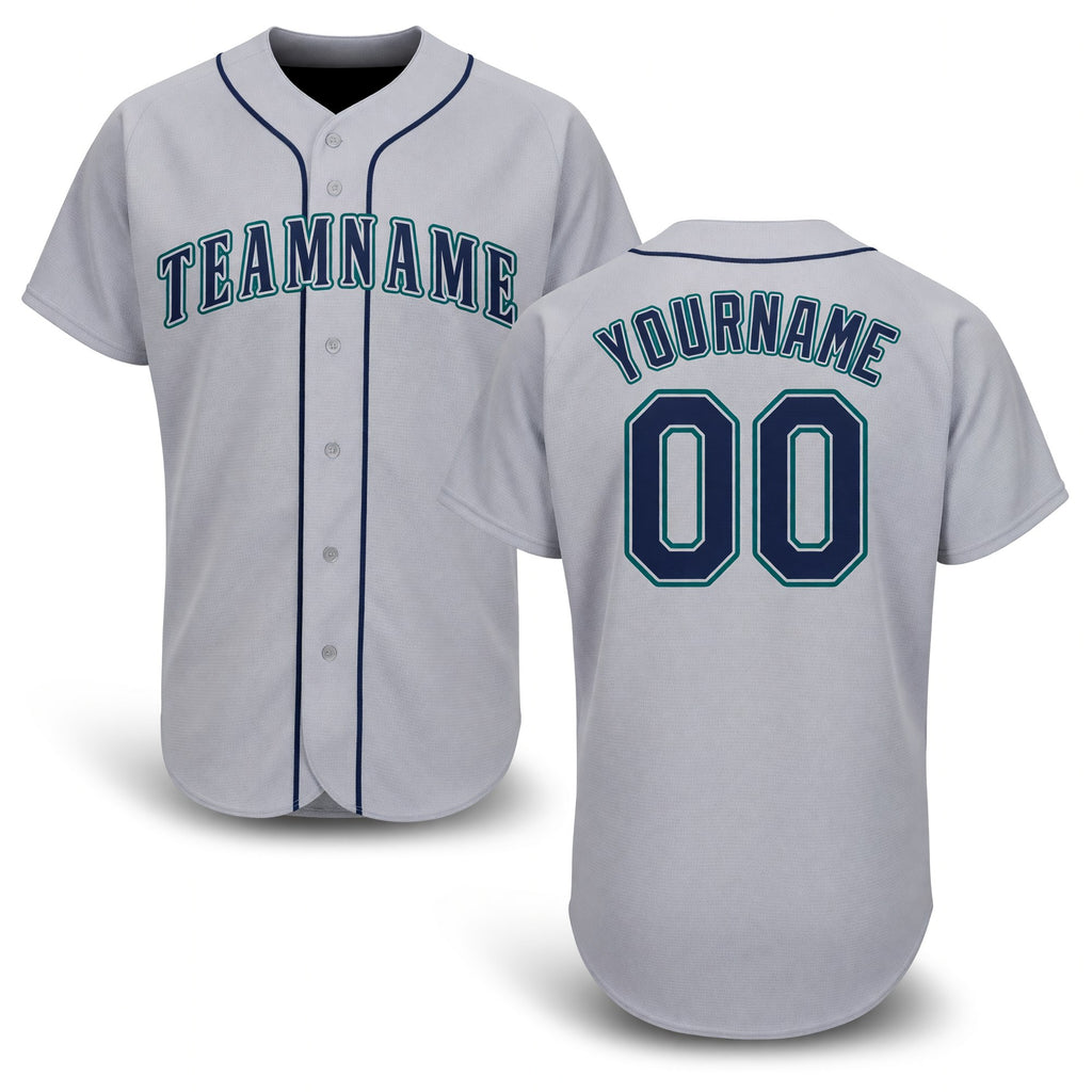 Custom Gray Navy-Teal Baseball Jersey