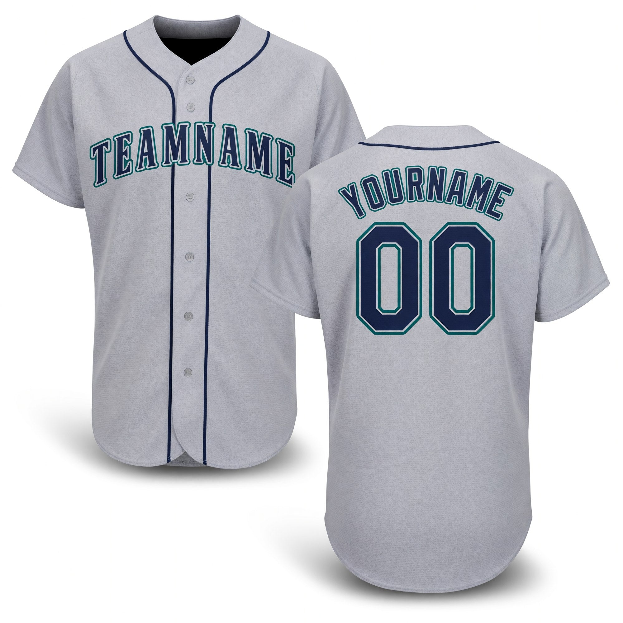 Custom Gray Navy-Teal Baseball Jersey