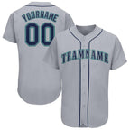 Custom Gray Navy-Teal Baseball Jersey photo 1