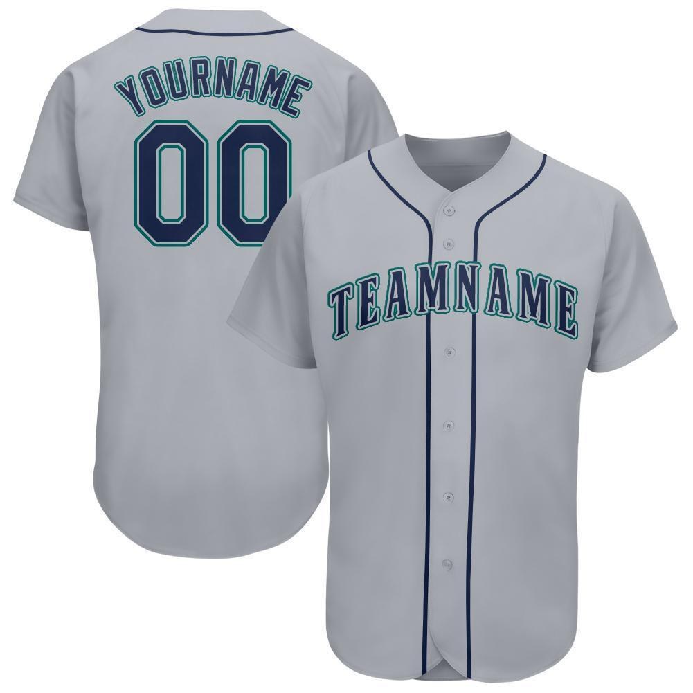 Custom Gray Navy-Teal Baseball Jersey photo 1