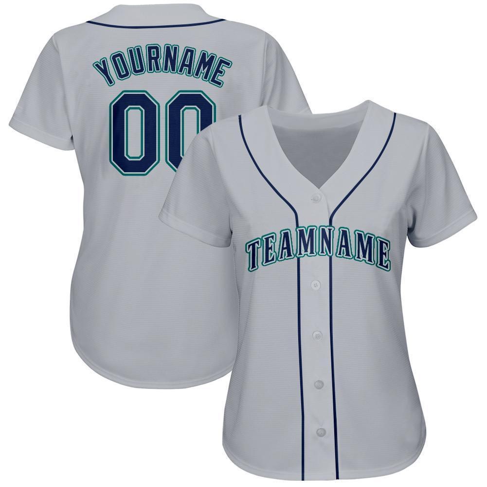 Custom Gray Navy-Teal Baseball Jersey photo 2