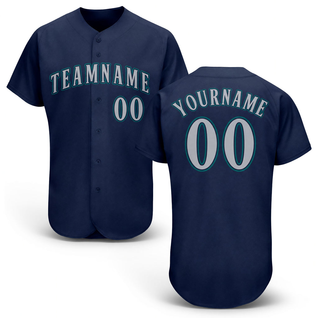 Custom Navy Gray-Teal Baseball Jersey