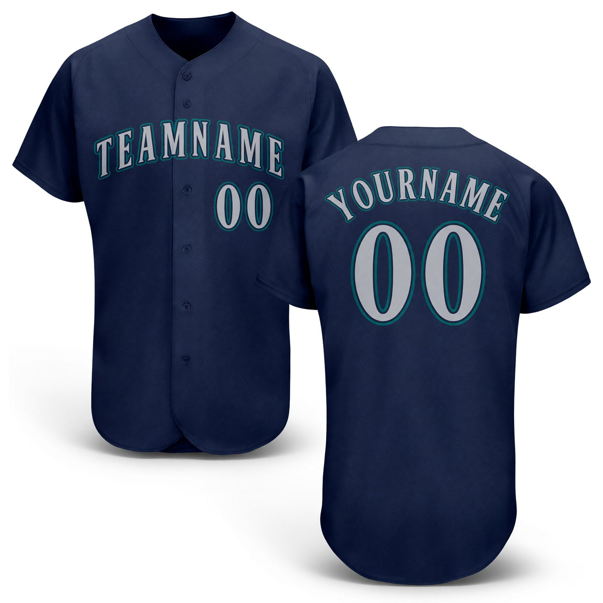Custom Navy Gray-Teal Baseball Jersey