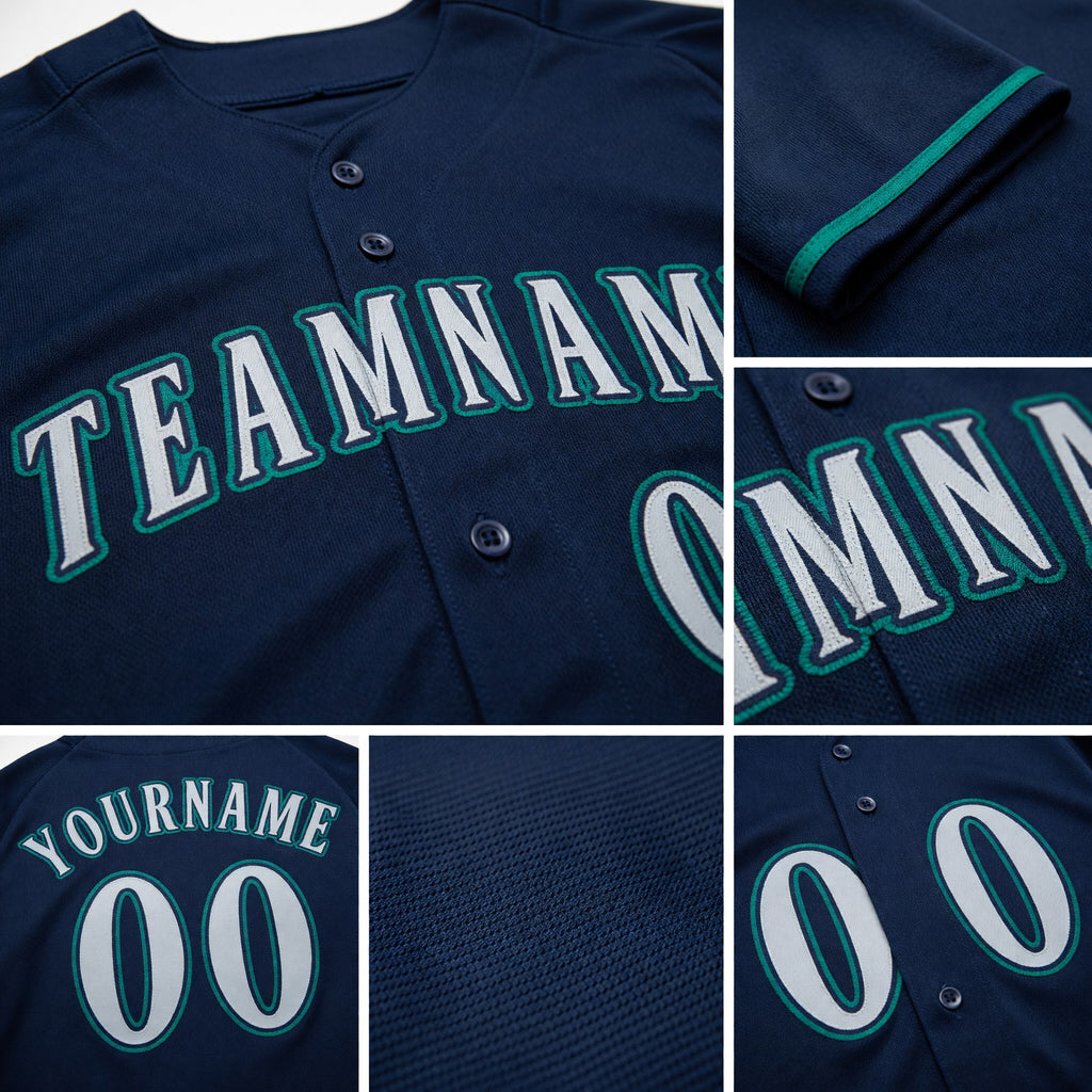 Custom Navy Gray-Teal Baseball Jersey detail
