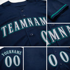 Custom Navy Gray-Teal Baseball Jersey detail