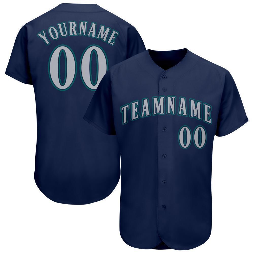 Custom Navy Gray-Teal Baseball Jersey photo 1