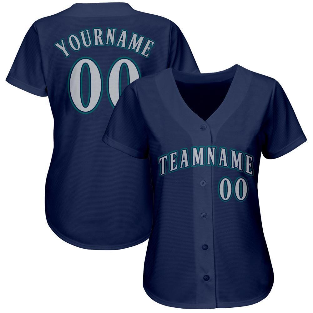 Custom Navy Gray-Teal Baseball Jersey photo 2