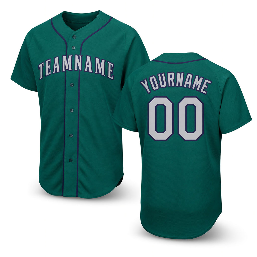 Custom Teal Gray-Navy Baseball Jersey