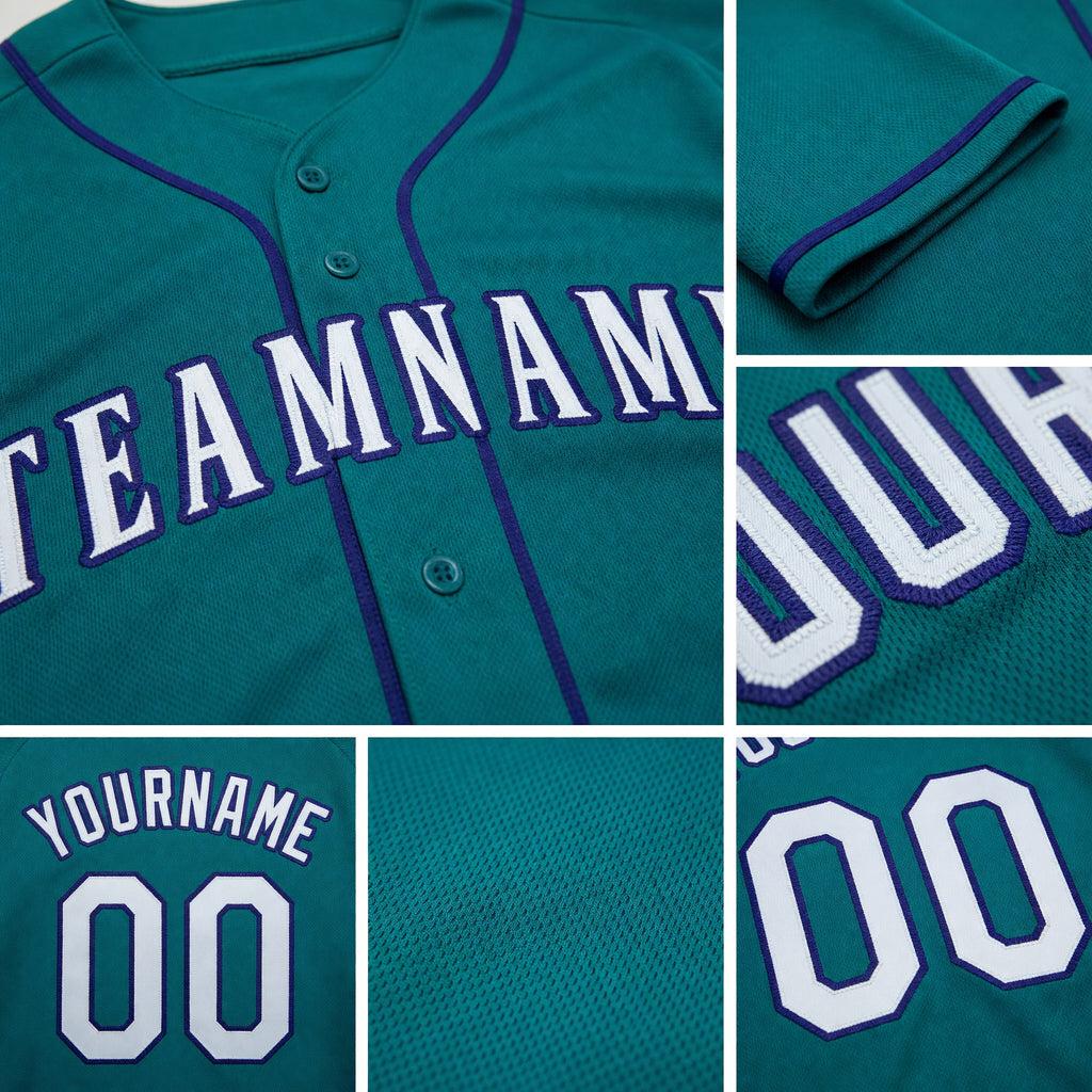 Custom Teal Gray-Navy Baseball Jersey detail