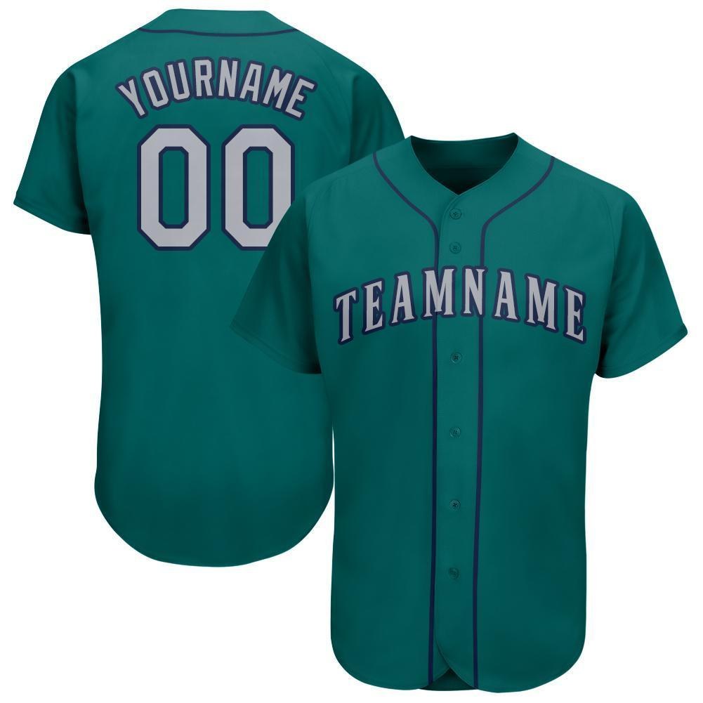 Custom Teal Gray-Navy Baseball Jersey photo 1