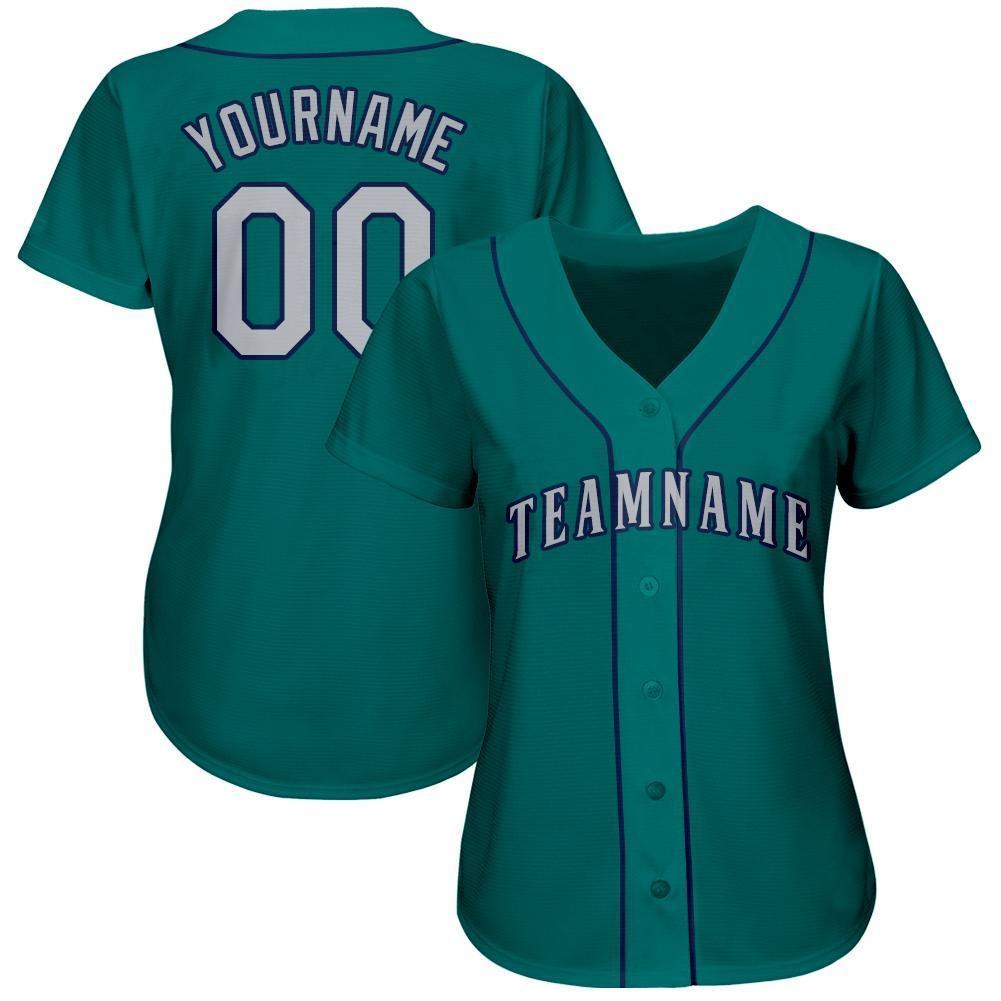 Custom Teal Gray-Navy Baseball Jersey photo 3