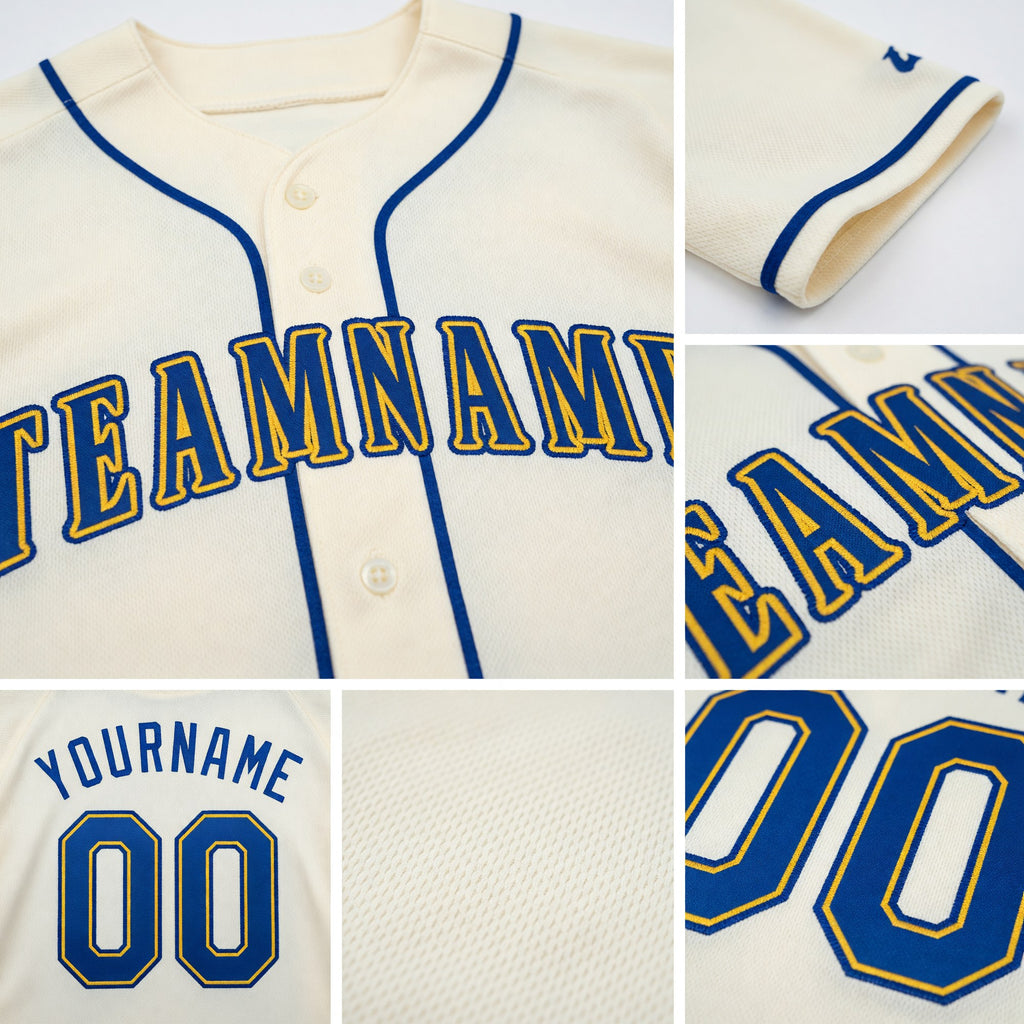 Custom Cream Royal-Gold Baseball Jersey detail
