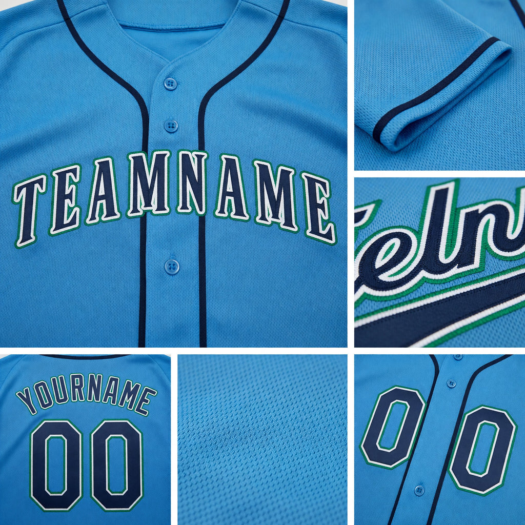 Custom Light Blue Navy-Teal Baseball Jersey detail