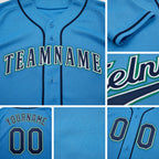 Custom Light Blue Navy-Teal Baseball Jersey detail