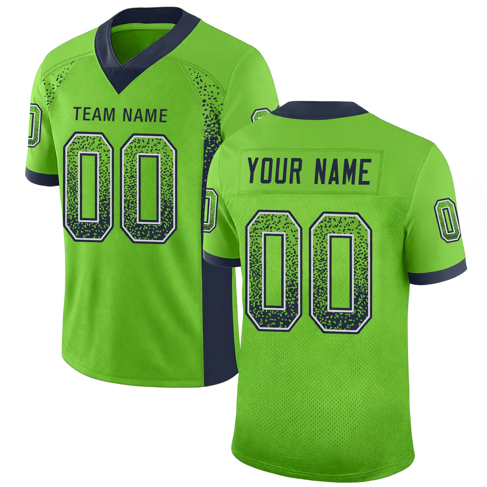 Custom Neon Green Navy-Gray Drift Fashion Football Jersey