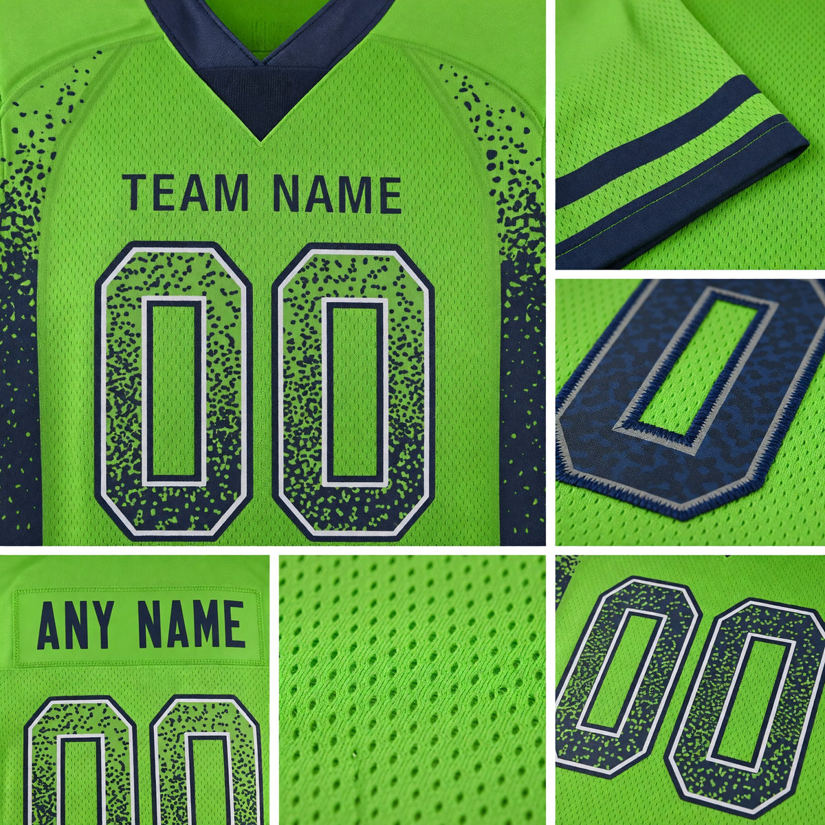 Custom Neon Green Navy-Gray Drift Fashion Football Jersey detail