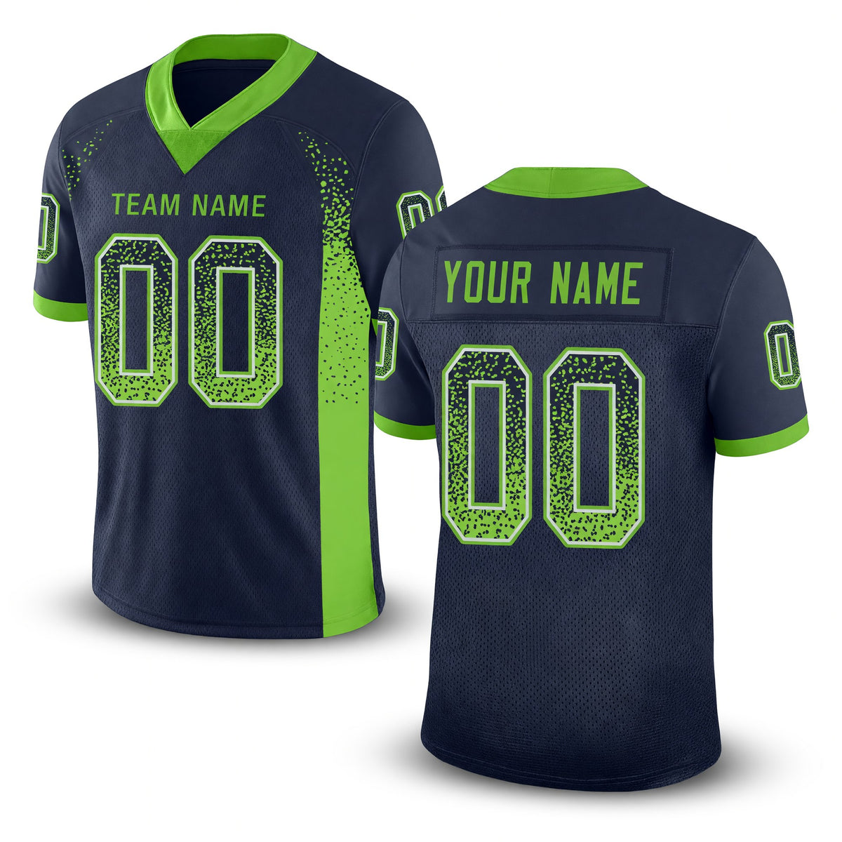 Custom Navy Neon Green-Gray Drift Fashion Football Jersey