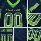 Custom Navy Neon Green-Gray Drift Fashion Football Jersey detail