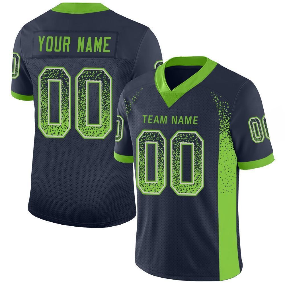 Custom Navy Neon Green-Gray Drift Fashion Football Jersey photo 1