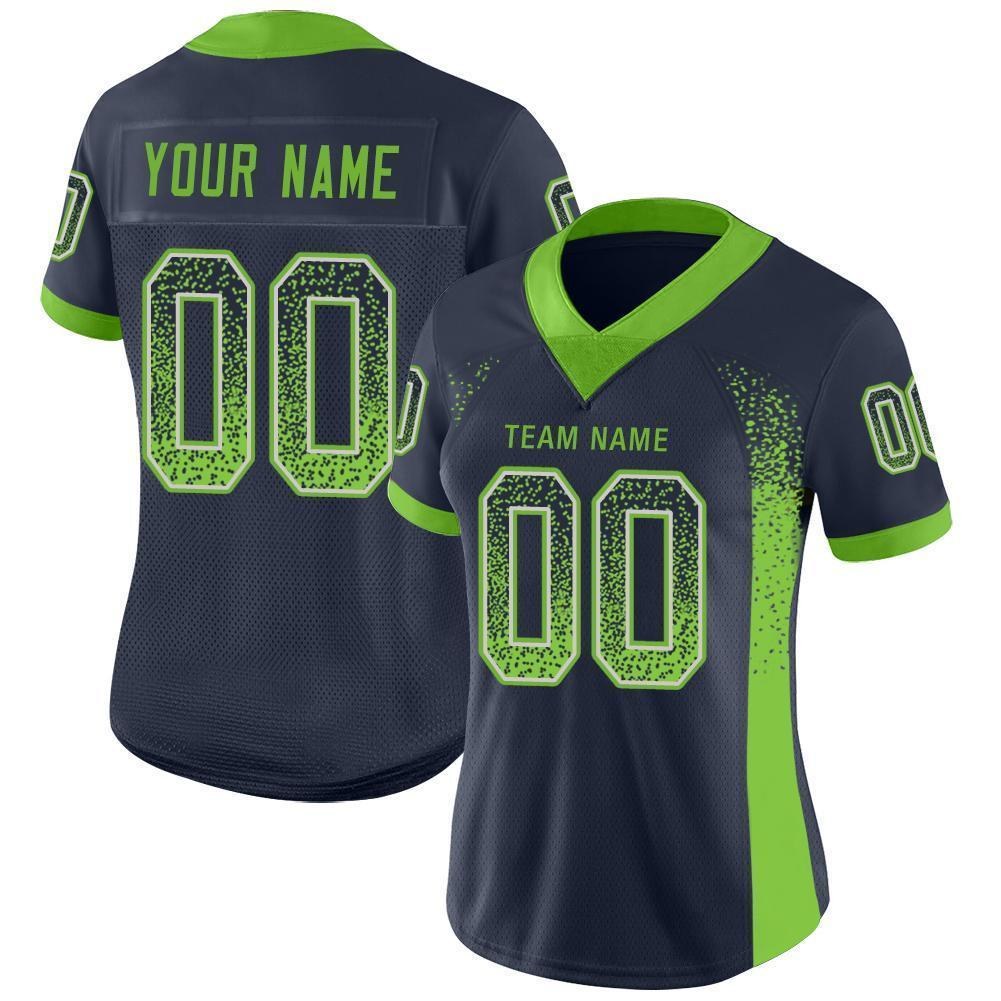 Custom Navy Neon Green-Gray Drift Fashion Football Jersey photo 2