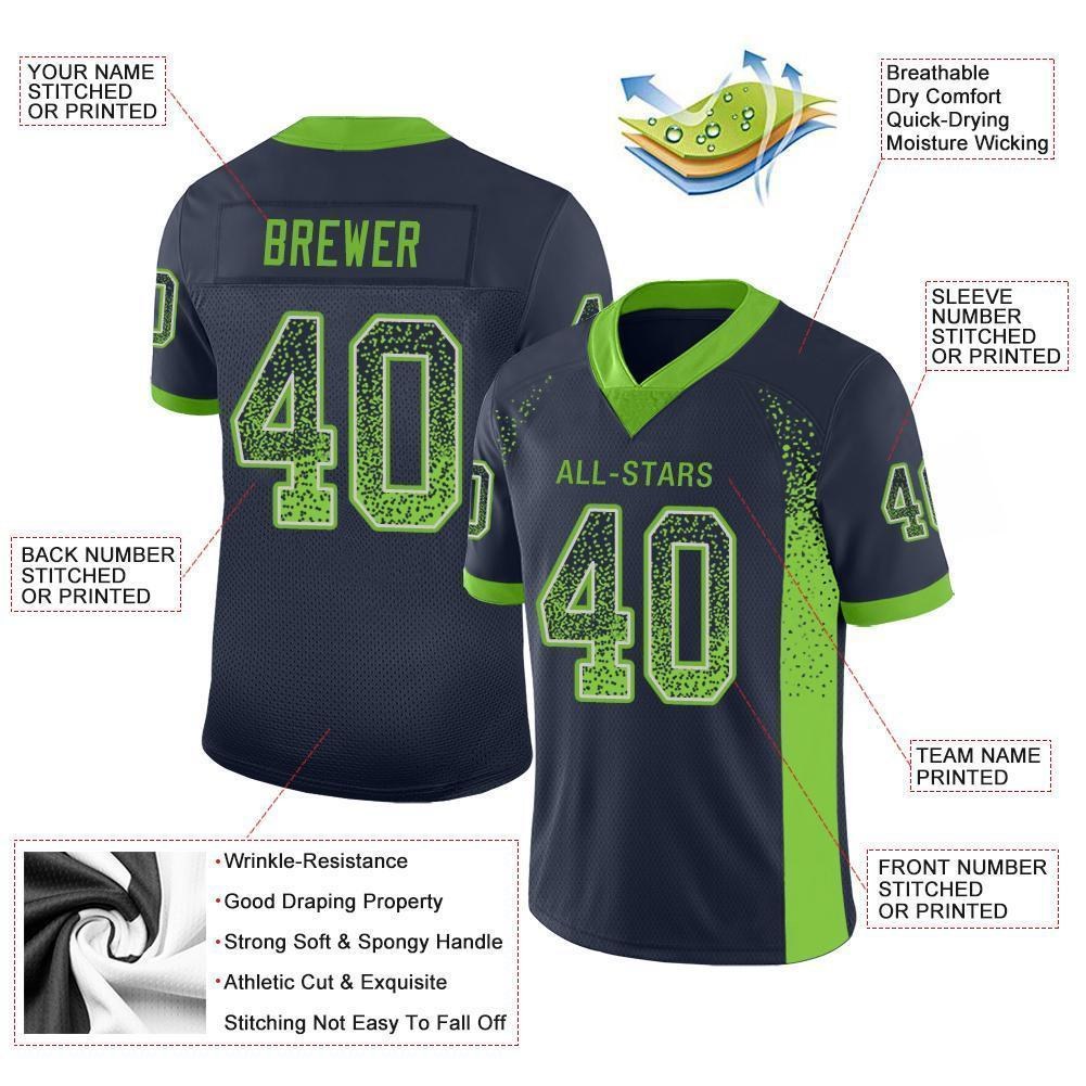 Custom Navy Neon Green-Gray Drift Fashion Football Jersey photo 3