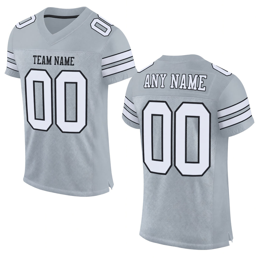 Custom Silver White-Black Mesh Authentic Football Jersey