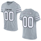 Custom Silver White-Black Mesh Authentic Football Jersey