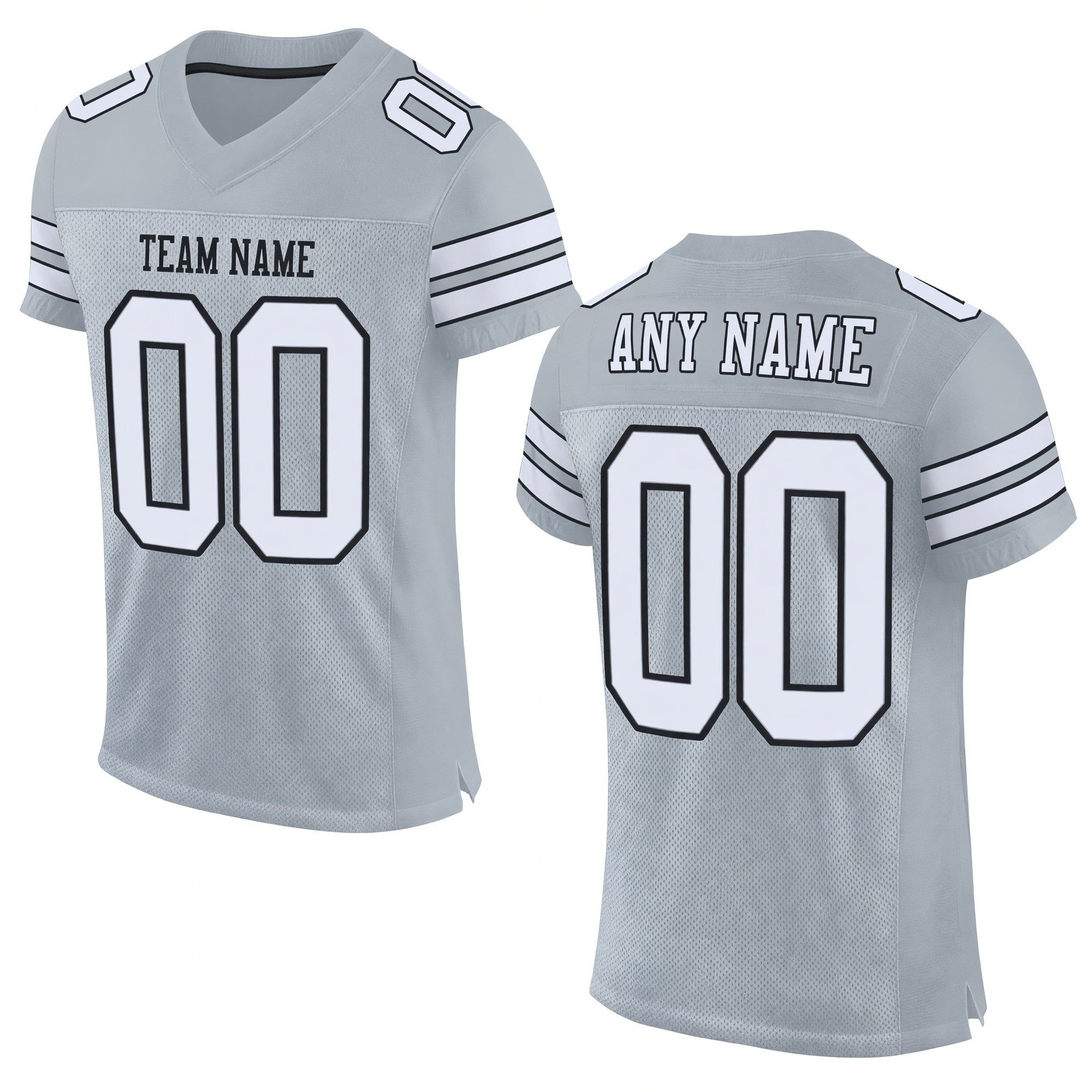Custom Silver White-Black Mesh Authentic Football Jersey