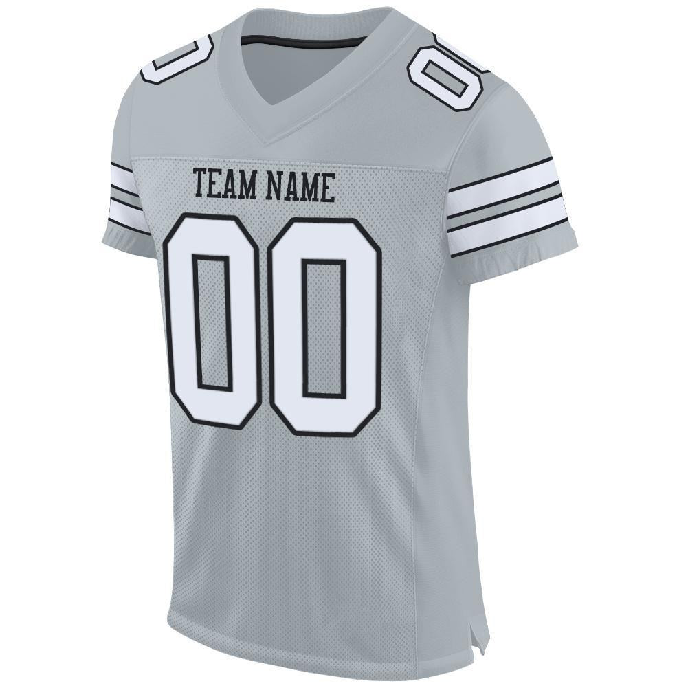 Custom Silver White-Black Mesh Authentic Football Jersey photo 1