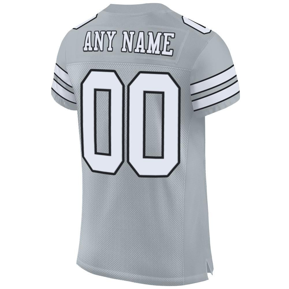 Custom Silver White-Black Mesh Authentic Football Jersey photo 2